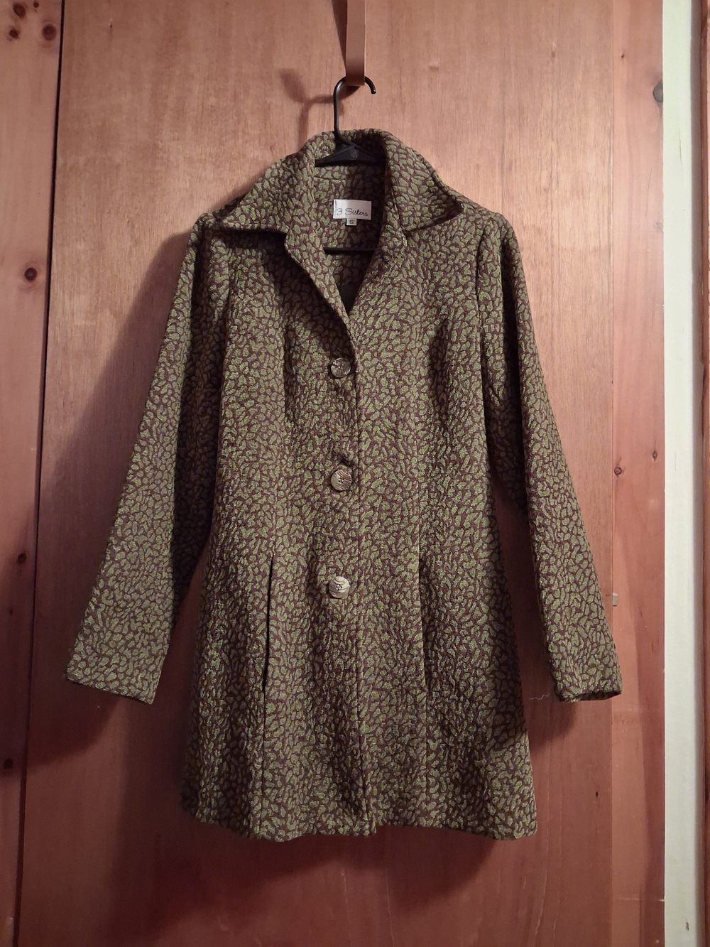 3 Sisters Olive Green Patterned Pea Coat